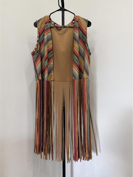 Scully Jackets & Blazers - Scully Women's Serape Striped Print Fringe Vest XXL